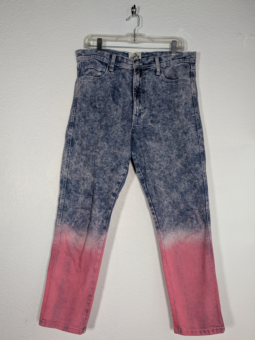 Jordache Blue Acid-Wash Jeans with Pink Dip-Dye Hem, Size 32